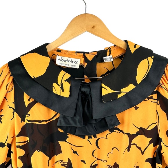 Vintage Albert Nipon Dress Executive Womens 10 Orange Black Secretary Bow 1980s - Picture 3 of 12